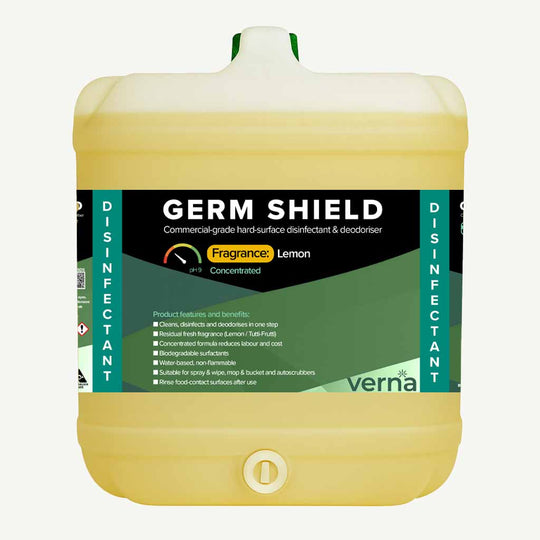 Germ Shield disinfectant container with lemon fragrance on a white background