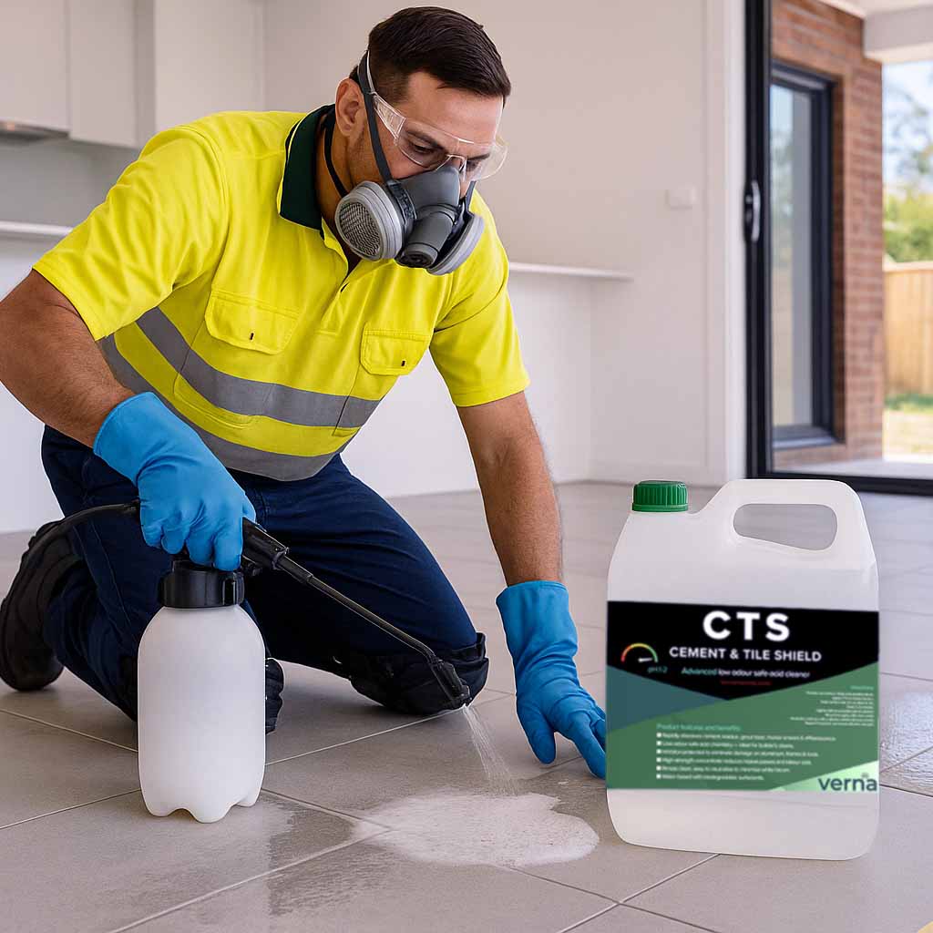 Civil Cleaner cleaning new home grout and tiles using CTS.