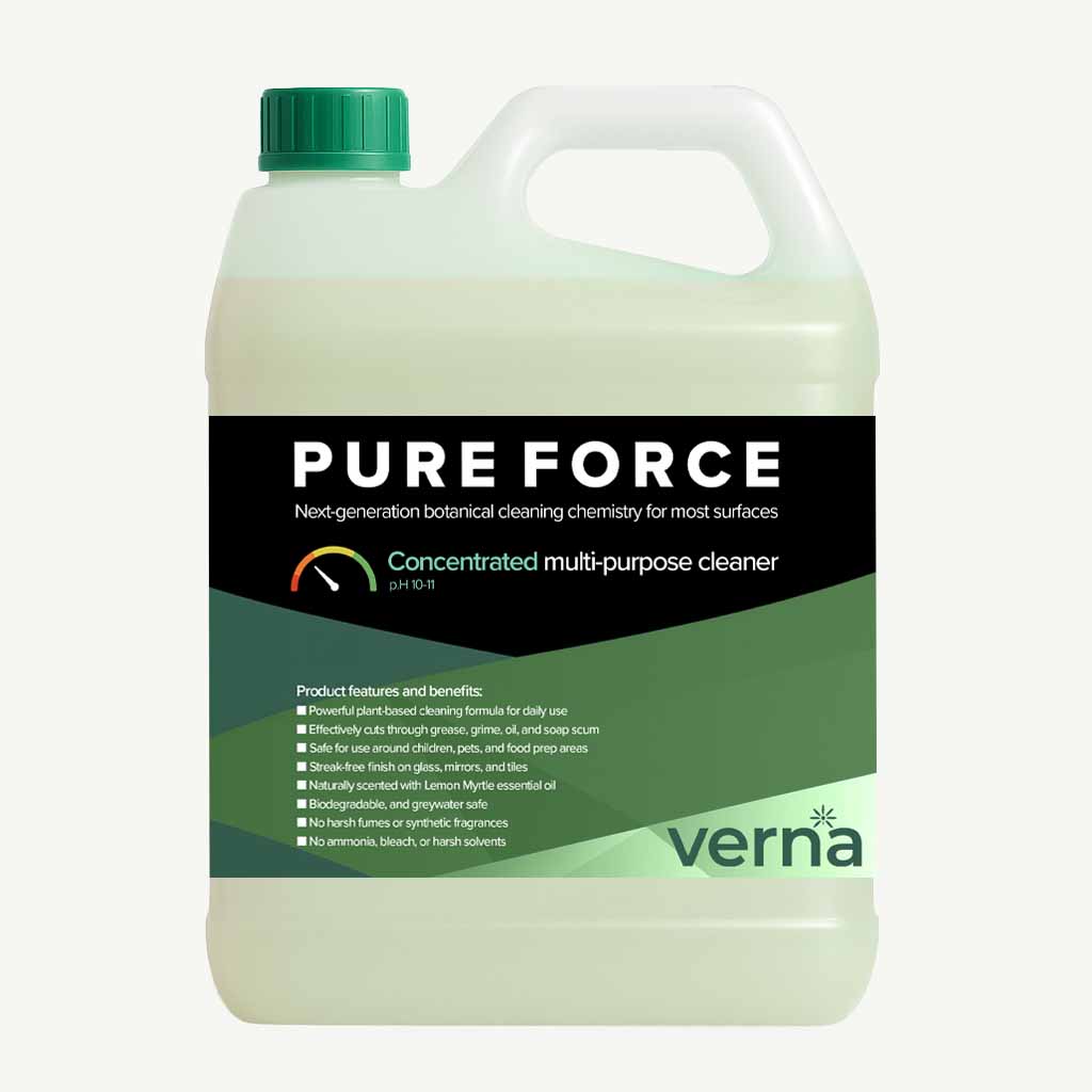 Pure Force concentrated multi-purpose cleaner bottle with green cap on a white background